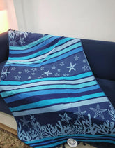 Reversible Cotton Throw | Blue & Light Blue Stripes