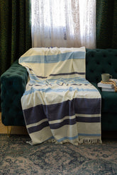 Sunset Cover - Cream with Blue & Denim Stripes