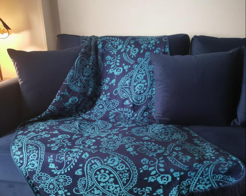 Dual-Tone Reversible Throw - Navy & Turquoise