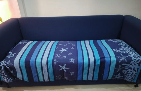 Reversible Cotton Throw | Blue & Light Blue Stripes