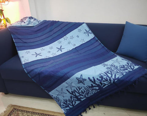 Reversible Cotton Throw | Blue & Light Blue Stripes