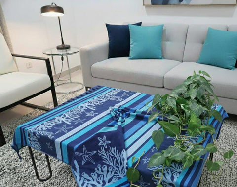 Reversible Cotton Throw | Blue & Light Blue Stripes