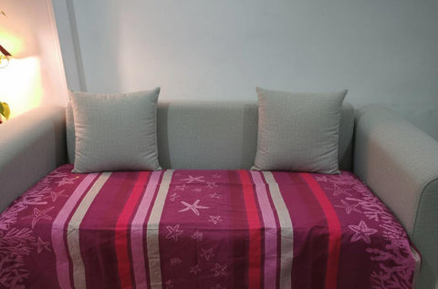 Reversible Cotton Throw | Burgundy with Rose Patterns & Beige Accent