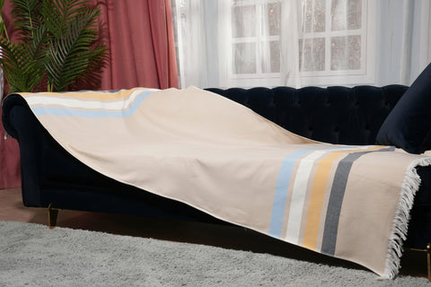 مفرش رويال - بيج / أبيض / مسطردة / خطوط دينيم